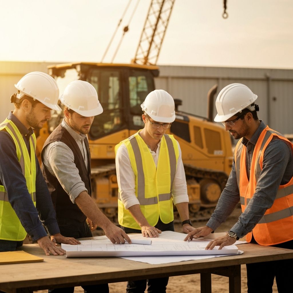 Fortis Group construction team reviewing blueprints on site